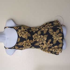 Cole of California vintage black tropical floral one piece skirted bathing suit